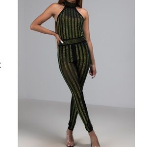 Akira Halter rhinestone jumpsuit